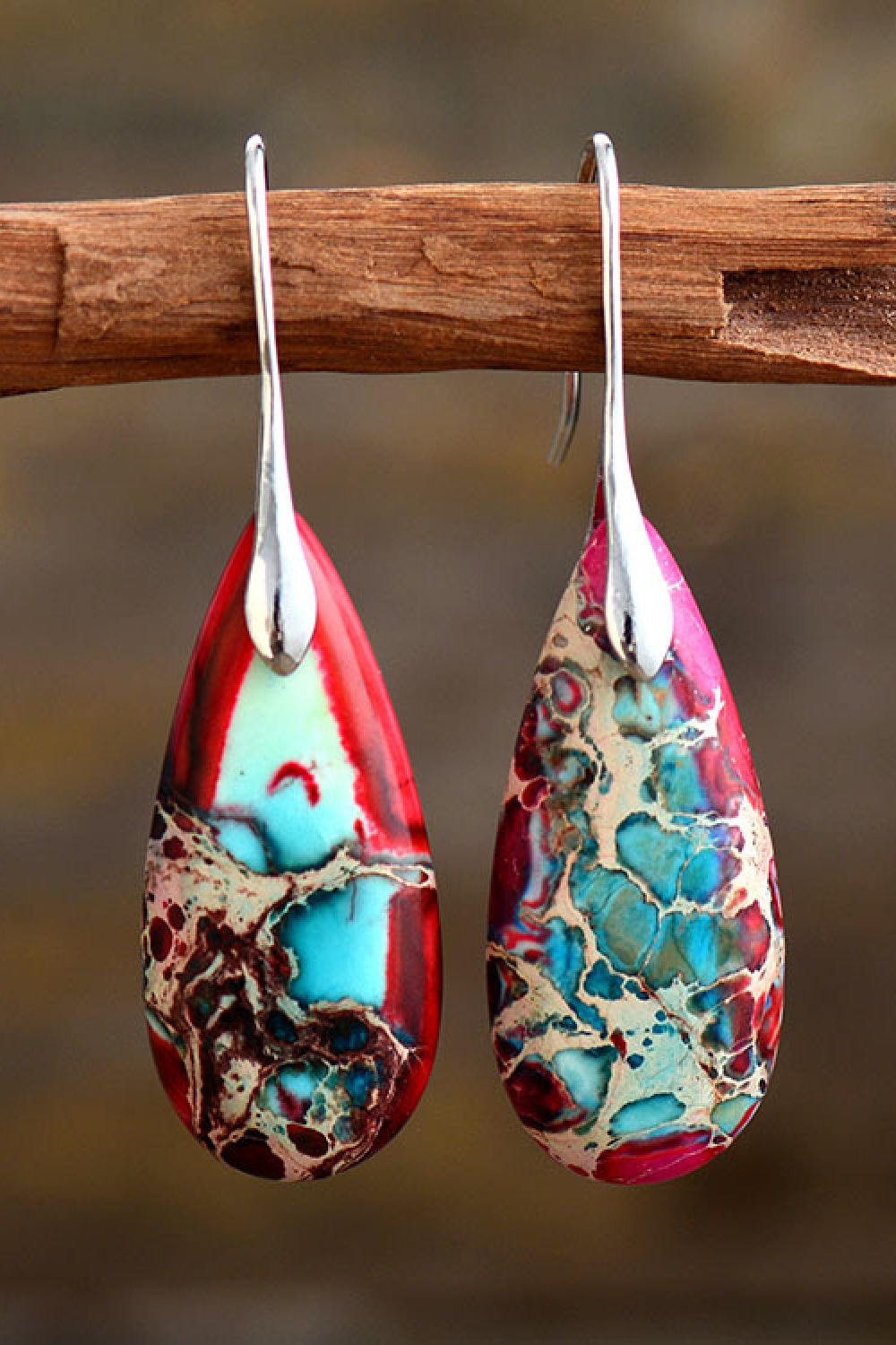 Handmade Teardrop Shape Natural Stone Dangle Earrings - Coco and lulu boutique 