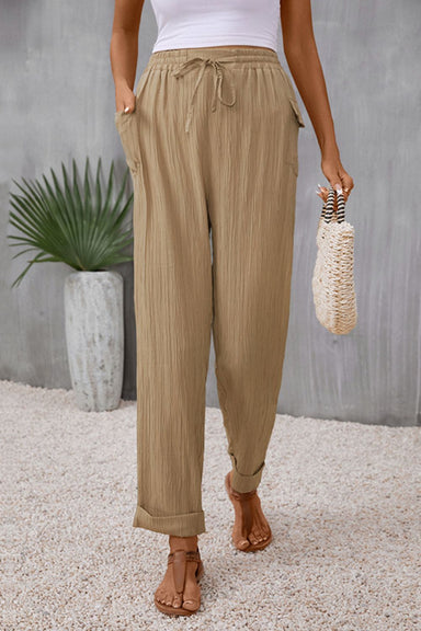 Kris Tie Waist Pocketed Long Pants - Coco and lulu boutique 