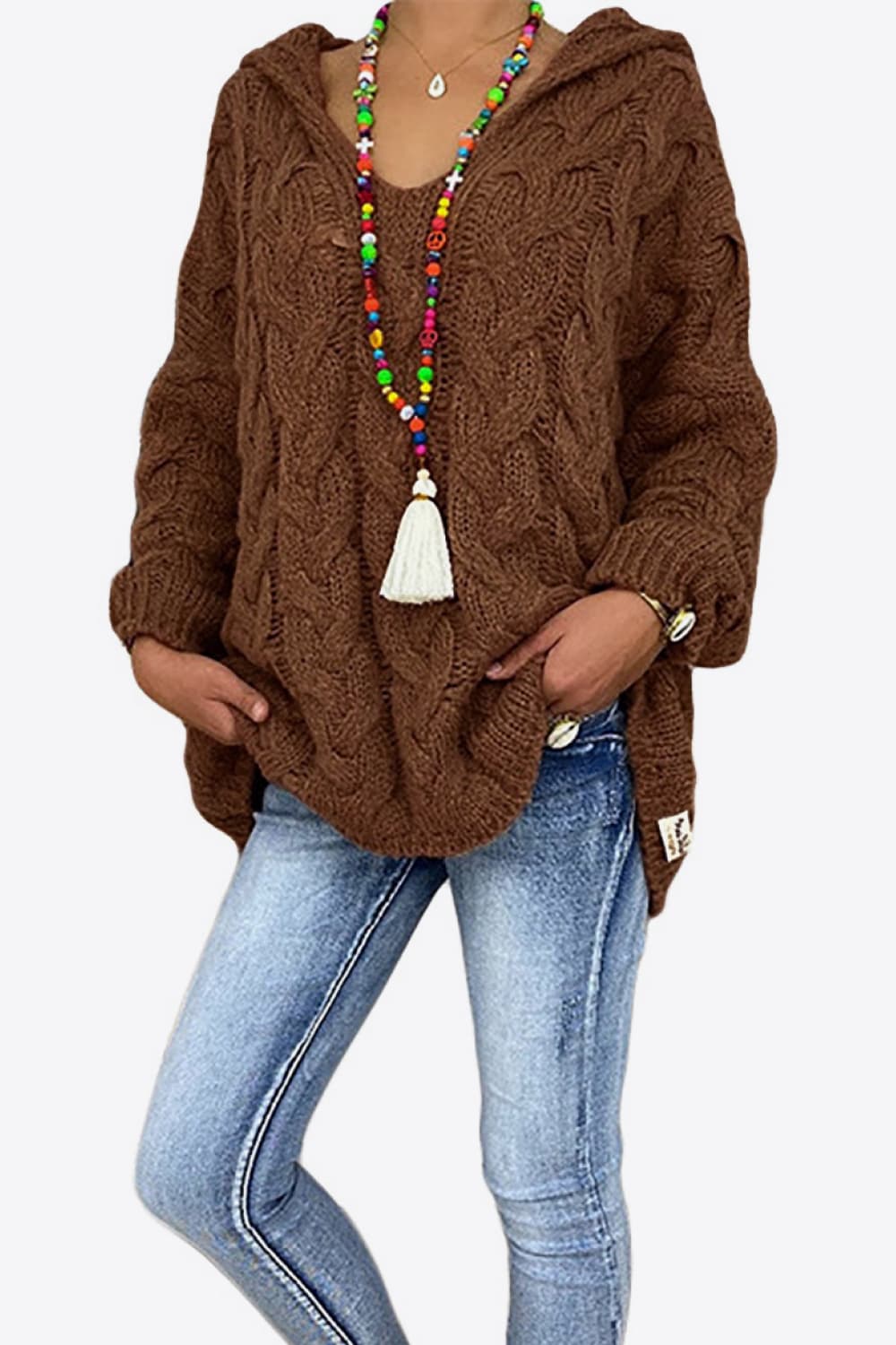 Keely Cable-Knit Hooded Sweater - Coco and lulu boutique 
