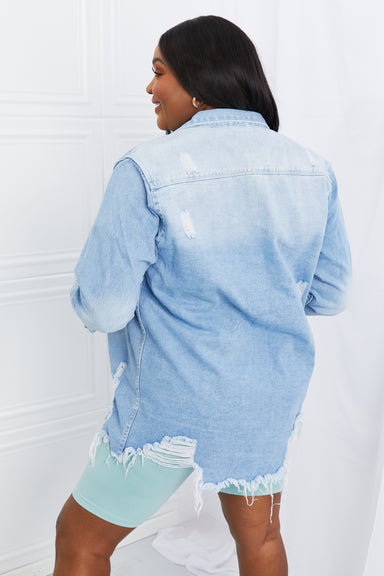 Reese  Full Size Distressed Raw Hem Denim Jacket - Coco and lulu boutique 