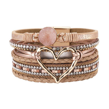 Multi-Layer Heart-Shaped Bangle Bracelets | Magnetic Buckle: Gold - Coco and lulu boutique 