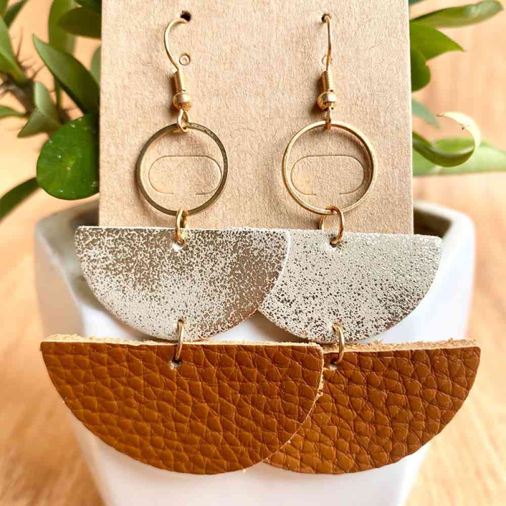 Geometrical Shape Dangle Leather Earrings - Coco and lulu boutique 