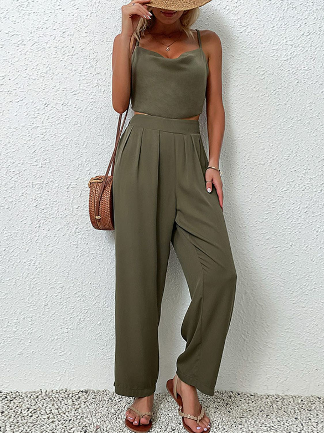 Lauren Crisscross Back Cropped Top and Pants Set - Coco and lulu boutique 