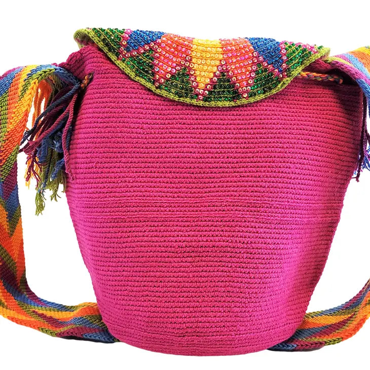 Reina Large Handmade Crochet Wayuu Bag with Crystals on the Lid - Coco and lulu boutique 